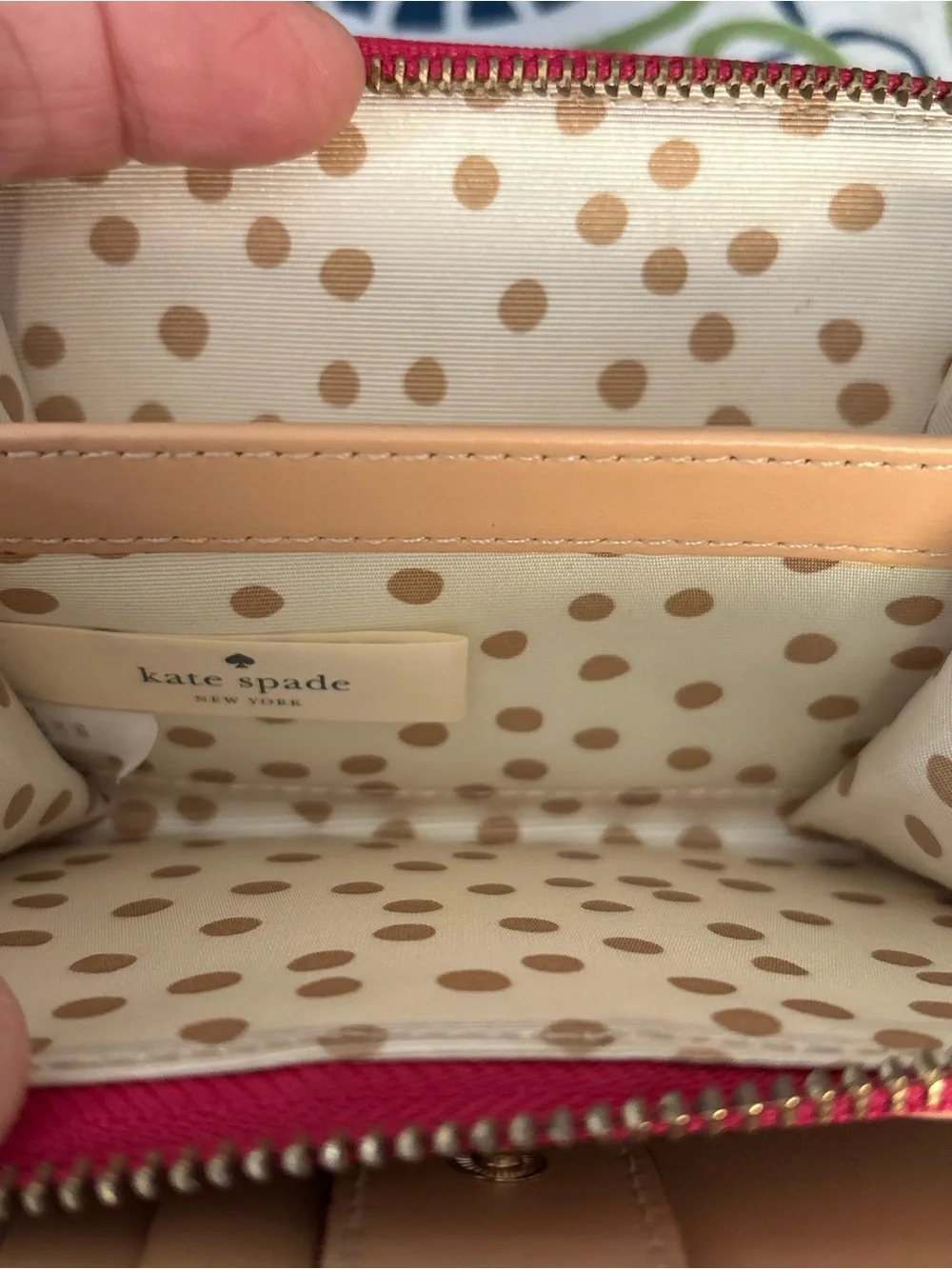 kate spade Hot Pink Leather Cosmetic Pouch with Gold Plaque